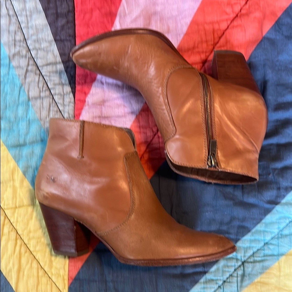 FRYE Cognac Leather Western Ankle Bootie